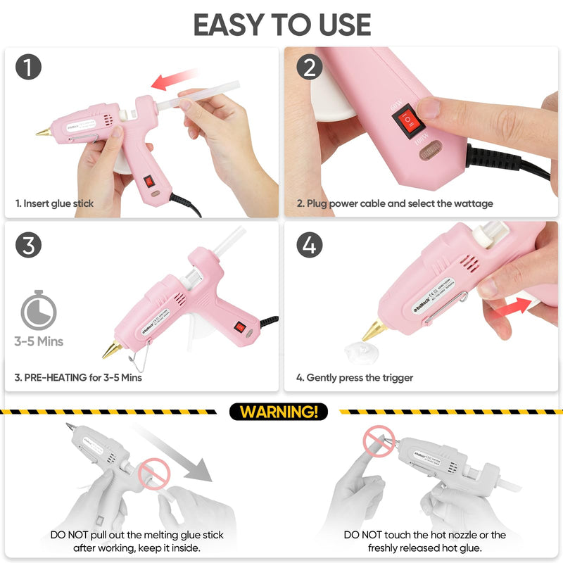 ROMECH 60/100W Dual Temp Hot Glue Gun and Sticks Set, Full Size with Case Pink