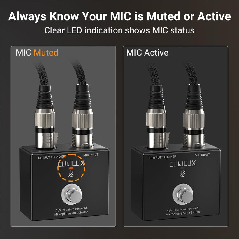 Cubilux MMX-3 XLR Footswitch Mute Switch for 48V Condenser Microphone, Hand/Foot Control, Aluminum Alloy Case Mic On/Off Switcher for Studio, Broadcast and Stage