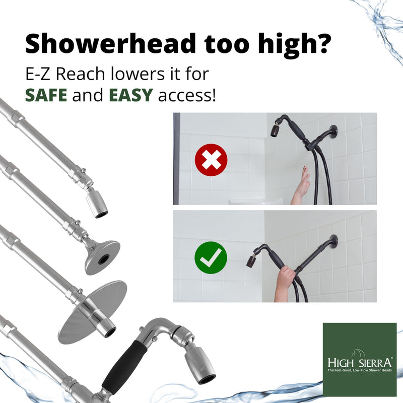 High Sierra® Solid Lead-Free Metal 6″ Shower Arm Extension. Lowers height of fixed and handheld shower heads. Will support the Weight of Handheld and Combination Shower heads - Matte Black