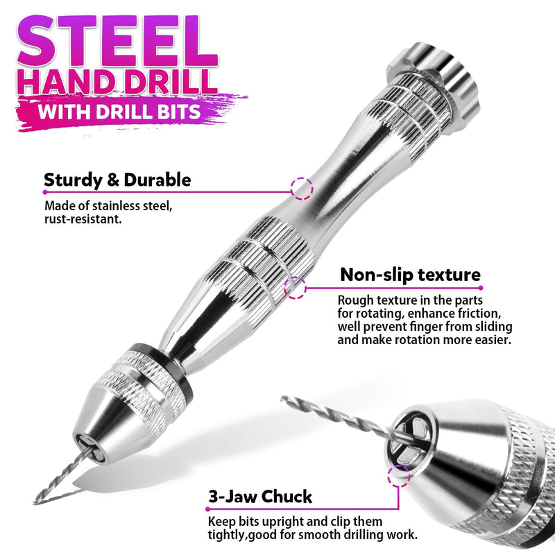 LEOBRO Hand Drill, 222 PCS Pin Vise Hand Drill with Drill Bits(0.8 mm-3 mm), Needle Nose Pliers, Jewelry Making Supplies, Keychain Making Kit, Hand Drill Tools for Jewelry Keychains Making