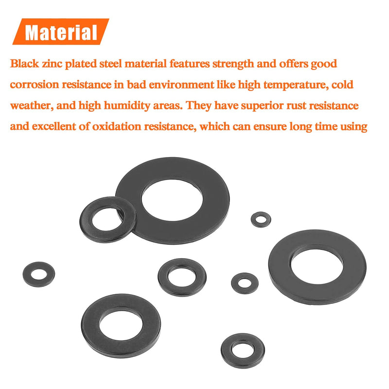 200 Pieces M4 Flat Washers, Black Zinc Plated Steel, Inner Diameter 4mm, Outer Diameter 9mm, Thickness 0.8mm, Fender Washers, Metal Washers for Screws Bolts M4 (200 PCS)