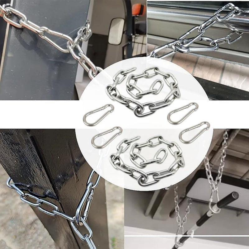 2Pcs Heavy Gate Chain Lock,Stainless Steel Gate Latches Link Lock with 4 Quick Locking Carabiner Clip Hooks for Livestock Horse Goat Cows Stall,Outdoor Fence Gate,20inch