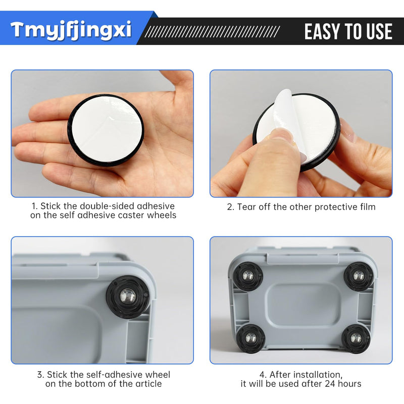 16 Pack Black Small Self Adhesive Appliance Caster Wheels 1 Inch for Furniture Low Profile Slider Rollers Load Capacity 41LBS Per Wheel YY023-16B 16 pieces