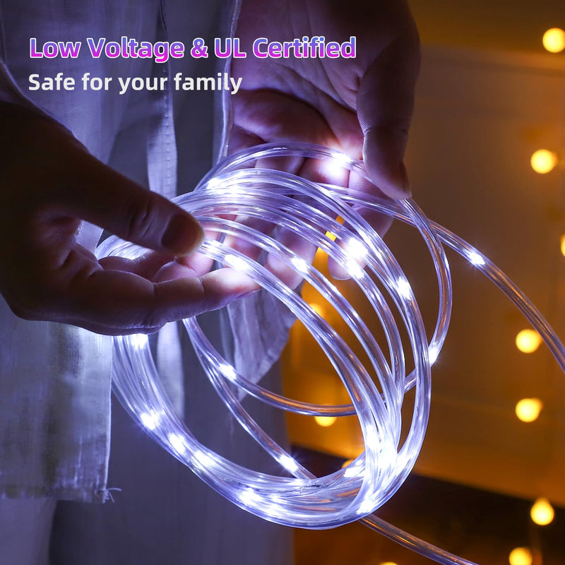 100FT Rope Lights Outdoor, Connectable Trampoline Lights 300LED String Lights Flexible Clear Tube Light Waterproof Rope Light 8 Modes for Camping Yard Pool Canopy Deck Home Outdoor Indoor Decor Cool White 100FT 300LED