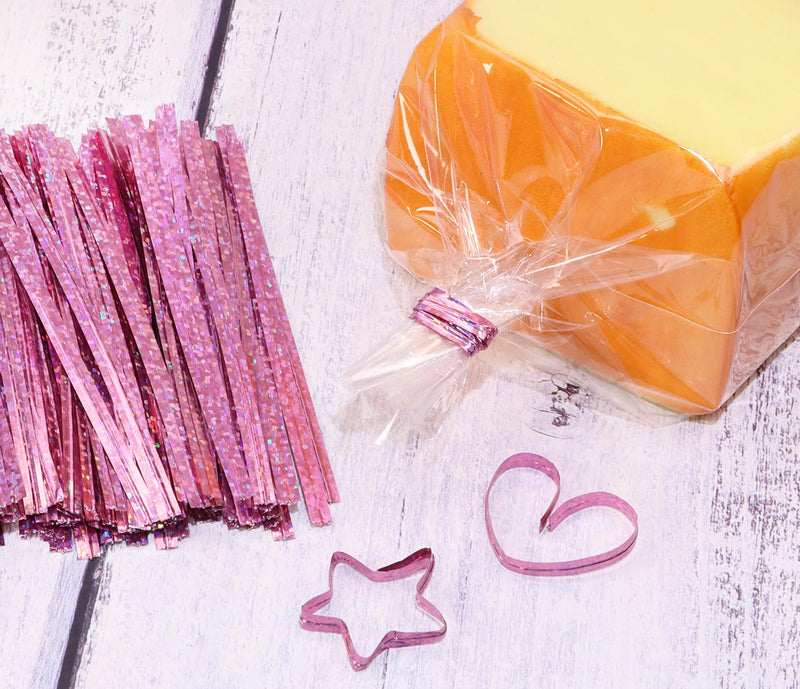 Mini Skater 4" Metallic Twist Ties Foil Bread Ties for Packaging Bakery Cake Pops Candy Goodies Cookies Gift Cellophane Treat Bags Christmas Wedding Party Favor Supplies,500Pcs (Pink) Pink