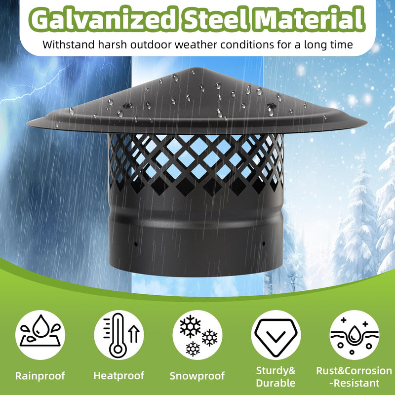 6 Inch Chimney Cap,Cone Top Chimney Cap with Screen,Wood Stove Pipe Cap 6" 6 inch Chimney Cap-Rhombic Screen Galvanized Steel