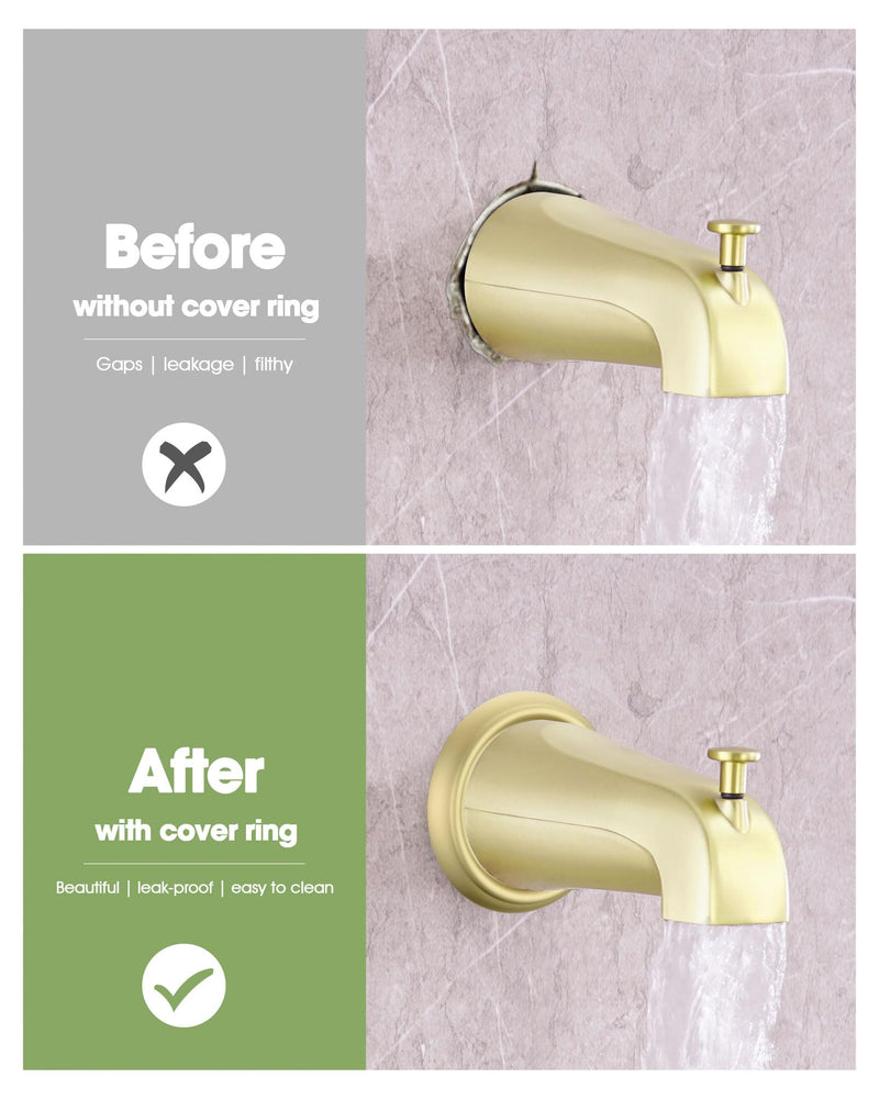 Bathtub Spout Cover with Seal Back Hole Cover Fit 1/2" Copper Pipe, Thread Pipe, Prvent Leaking from Behind Tub Spout, 1-1/2 Inch ID and 3-5/8 Inch OD, Brushed Gold