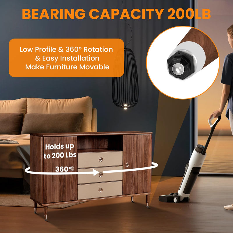 8Pcs Ball Bearing Rollers, 360º Rotation Universal Ball Casters, 330Lbs Self Adhesive Mini Caster Wheels for Trash Can, Storage Box, Small Furniture (Black) Black