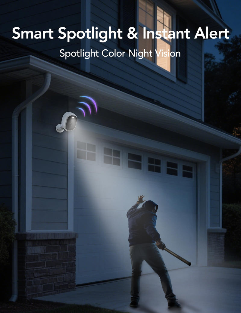 GNCC Solar Security Cameras Wireless Outdoor, 2K Outdoor Battery Camera, Color Night Vision, SD/Cloud Storage, Alarm Detection, 2.4 & 5GHz WiFi, Easy to Install, Manually Adjust View 1