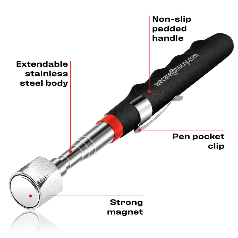 NoCry Telescoping Magnetic Pickup Tool with 25lb Pull Force — Magnet Stick Extendable up to 30in; Non-Slip Extendable Magnet Pickup Tool, Telescopic Magnetic Pick-Up Tool with Extra Strong Magnet Telescoping Magnet