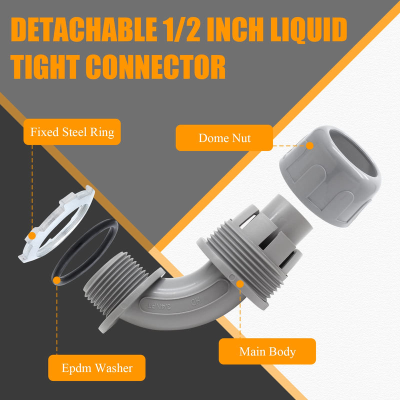 2Pcs 1/2" NPT Liquid-Tight Connector, 90-Degree Electrical Conduit Connector Fitting Flexible Conduit Fittings 2 1/2 Inch