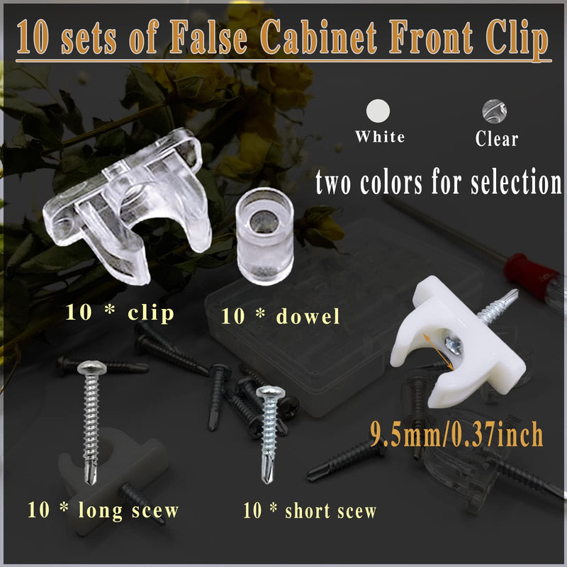 False Cabinet Front Clip False Front Clips False Drawer Front Clips Sink Tip Out Snap False Front Cabinet Clips Sink Clips with Screws and Screwdrivers for Hardware Replacements (4 White) 4