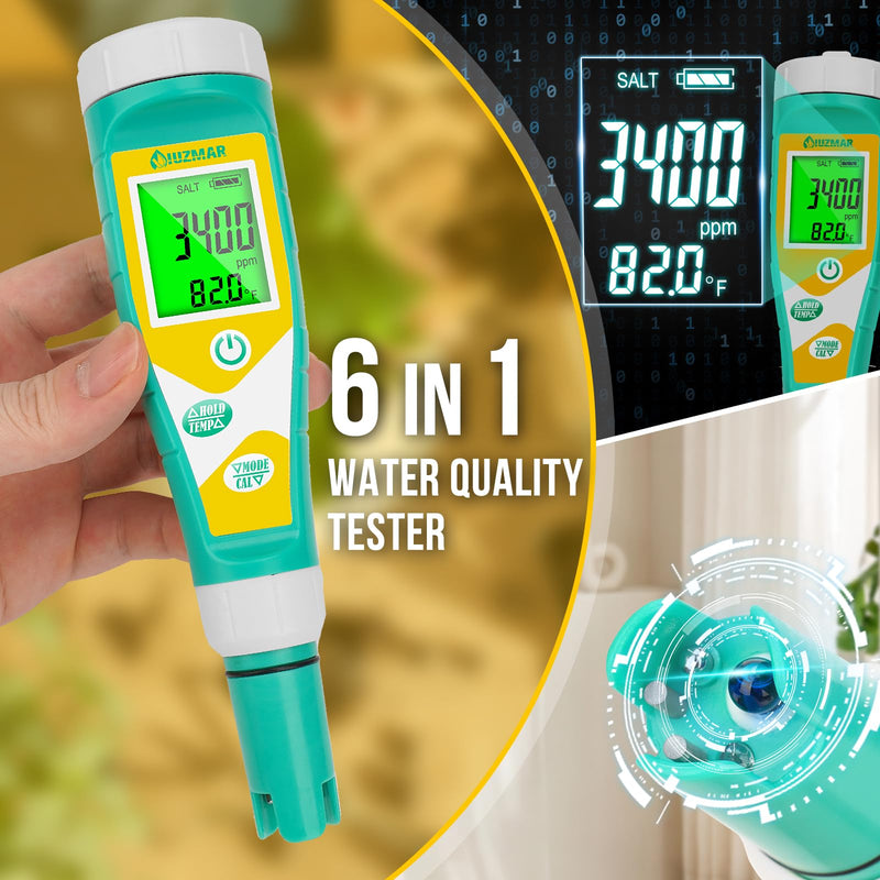 Pool Salt pH Tester Upgrade pH and ORP Meter Accurate Consistent Pool Water for pH, Salinity, ORP, TDS, EC, Temp Tester pH PPM and EC Tester for Hydroponics, Aquariums, Pool, Spa