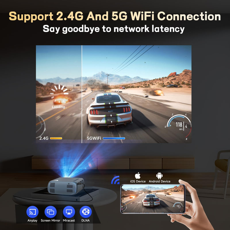 Mini Projector with Wifi and Bluetooth, Portable 1080P Projector,170" Support HD Movie Projector, Outdoor Projector Compatible with Phone/ Tablet/ Laptop/ TV Stick/ PS4/ HDMI/USB Blue