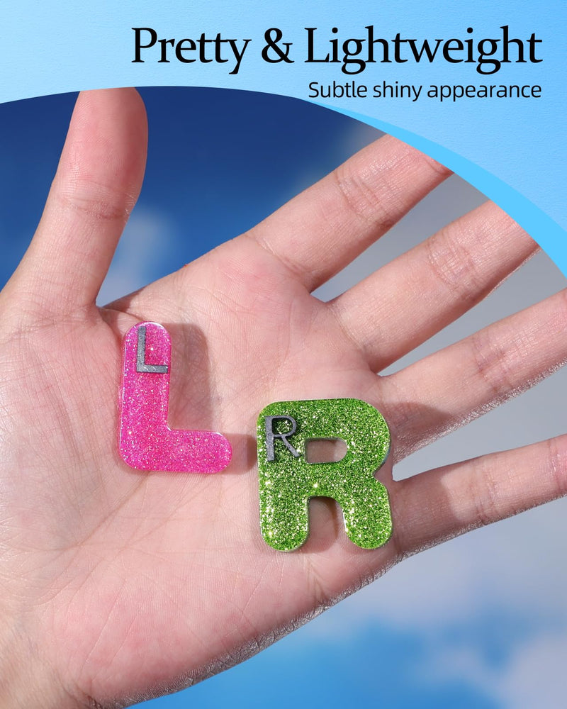 Plifal Xray Markers with Lead Initials - Glitter Radiology X-ray Markers in Rose & Green "L&R" Letter Shape Include Reusable Adhesive Tapes to Nurse Radiologist Badge Buddy, Easy to Identify Pink Green