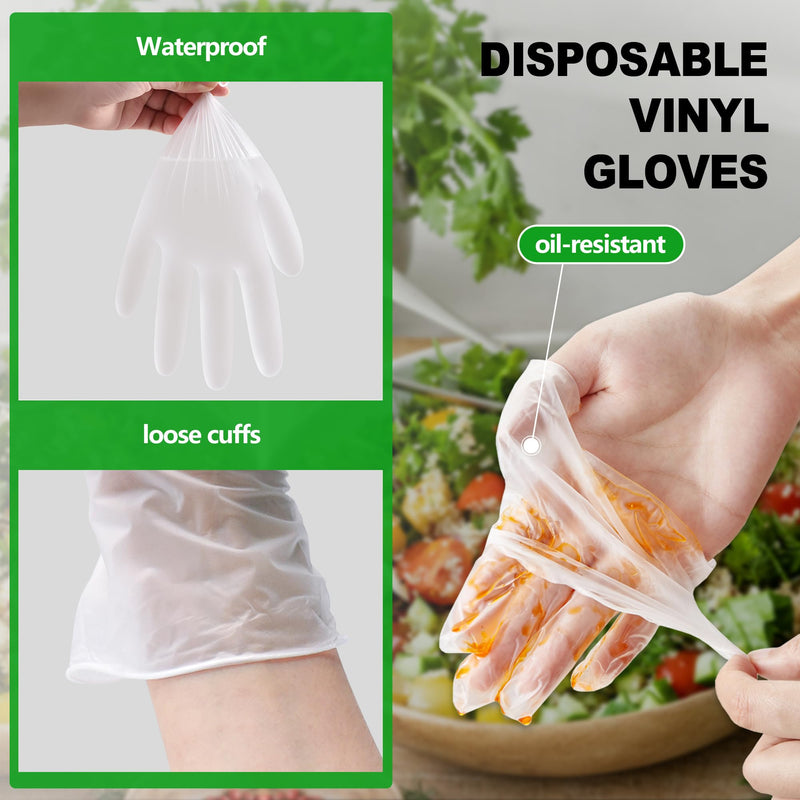 Disposable Vinyl Gloves, Food Safe, Latex-Free Powder-Free Clear Plastic Gloves for Cooking, House Clean, Food Prep Medium 100