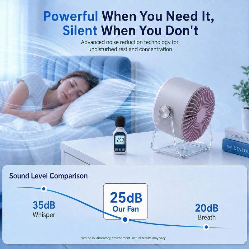 Coolking Small Desk Fan Quiet, 199 Speeds Battery Operated Rechargeable Fan Purple