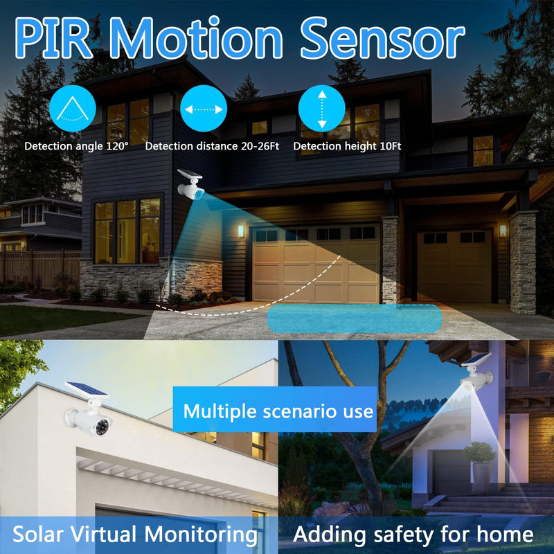 Solar Security Outdoor Motion Sensor, Dummy Camera IP66 Waterproof, Solar Powered Security Light for Yard Garden Garage Illumination and Protection White
