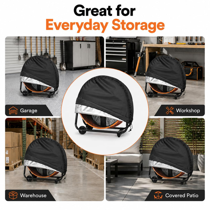 VEGARD 24 Inch Industrial Fan Cover, Waterproof Outdoor Fan Dust Cover for High Velocity Drum and Floor Fans, 31 x 31 x 8.6 Inch, Oxford Fabric with Drawstring 1 24"