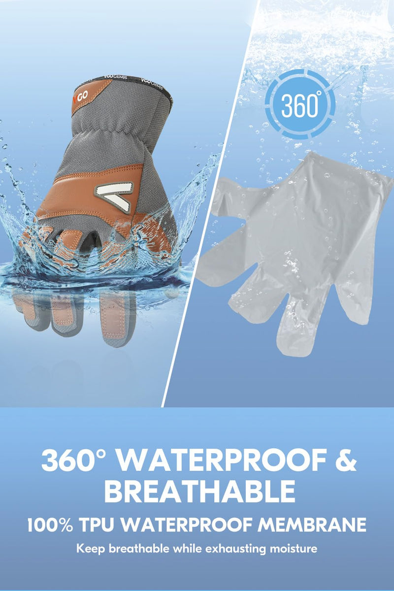 Vgo... Men's Winter Work Gloves,Waterproof Lining,Thorn Proof Safety Gloves,Touchscreen Compatible Medium Light Gray
