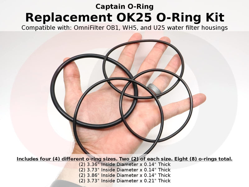 Captain O-Ring - Replacement OK25 O-Rings Compatible with OmniFilter OB1, WH5, U25 Water Filter Housings (2 Sets, 8 O-Rings)