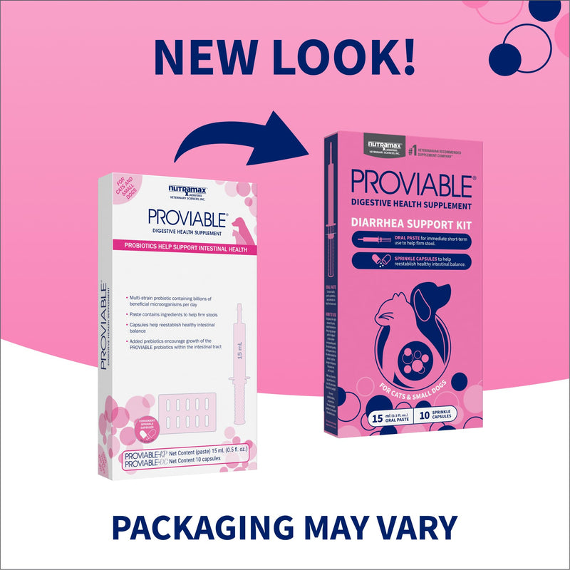 Nutramax Proviable Probiotics for Small Dogs and Cats, Diarrhea Support Kit, Digestive Health Supplement with Multiple Strains of Bacteria, Plus Prebiotics, Kaolin and Pectin, 15 ml Paste and 10 Capsules Small Dog/Cat (Under 20 lbs) - 15 ml (Pack of 10)