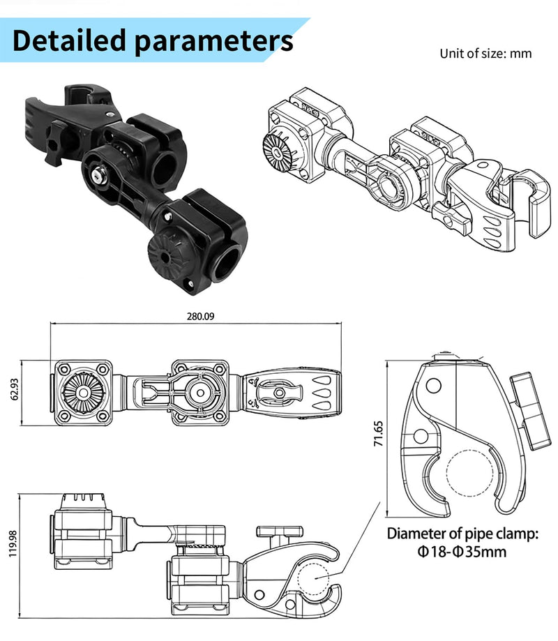 Strg Garmin LVS34 Transducer 0 Degree Pole Mount Compatible with, Zero Degree Transducer Pole Mount with Clamp for Pole & Trolling Motor, Easy Installation - Sturdy and Durable Single Arm