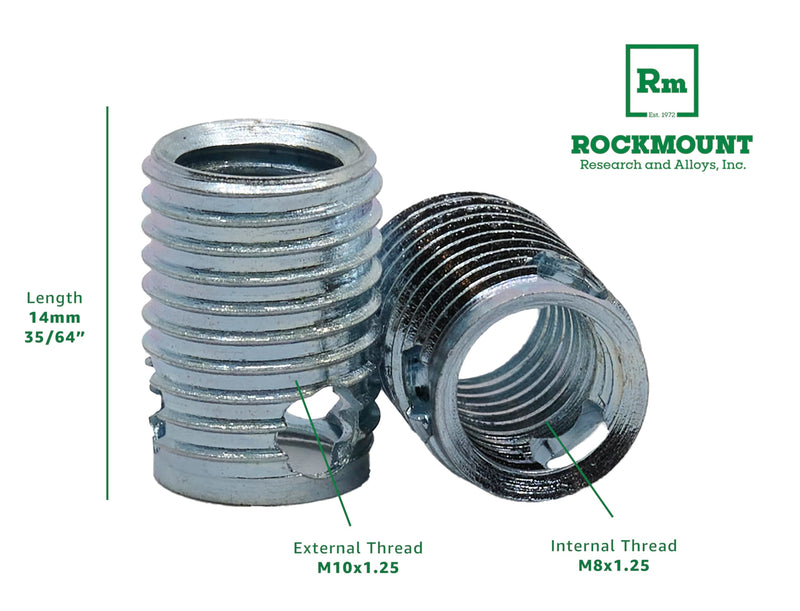 Rockmount Self-Locking Threaded Insert, M8 x 1.25 Internal Thread, Thin Wall, 5 pcs M8x1.25