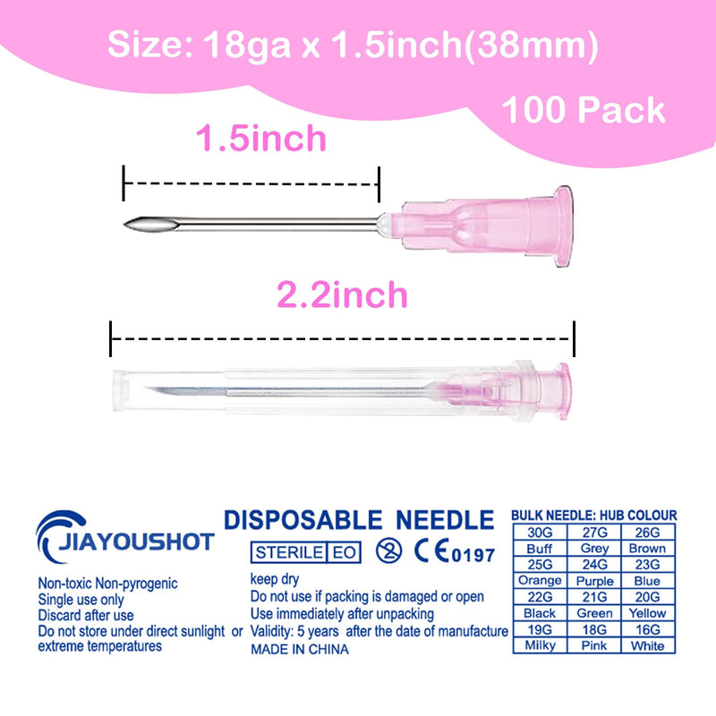 100Pack -18Ga 1.5inch(38mm) Dispensing Needles with Luer Lock,Individual Package of Injection Syringe Accessories ,Suitable for Refilling Liquid, Inks,Livestock and Industry 18Ga 1.5inch(38mm) 100