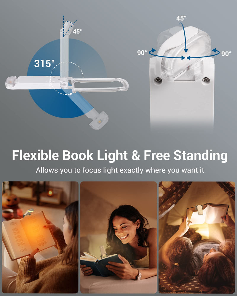 DEWENWILS Book Reading Light, Rechargeable Booklight for Reading at Night, Clip on LED Book for Kids, Bookworms, Blue Light Blocking, 4 Brightness Adjustable for Eye Care (White) White
