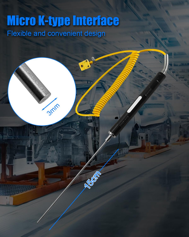 K-Type Thermocouple Digital Thermometer High Temperature Stainless Steel Insertion Probe Type K, 6in -328 to 1292°F