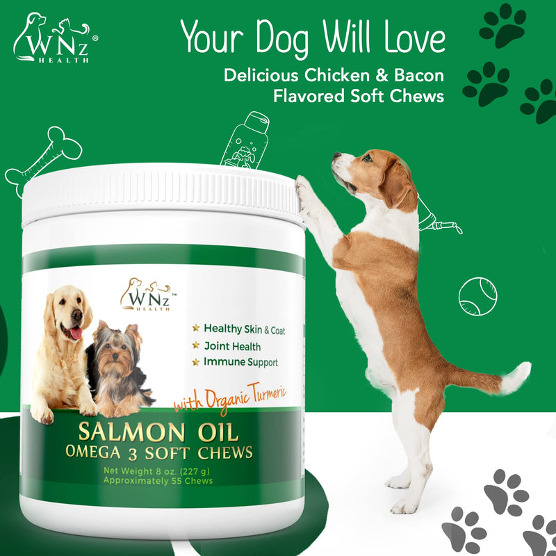 Omega 3 Skin and Coat Chews for Dogs, Dog Salmon Oil Supplement for Joint Pain Relief, Immune Support, Skin and Coat Supplements for Dogs, Chewable Dog Treats for Itchy Skin Relief, 55 Chews, 8 Oz - PawsPlanet Australia