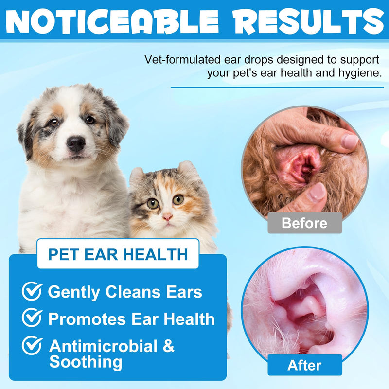 Cat & Dog Ear Infection Treatment Drops, Pets Ear Cleaning Solution Drops with 1% Hydrocortisone Soothing Dog Yeast Infection, Treats Ear Infections, Itchy Ear Relief, Cat Ear Care Supplies 1 pack