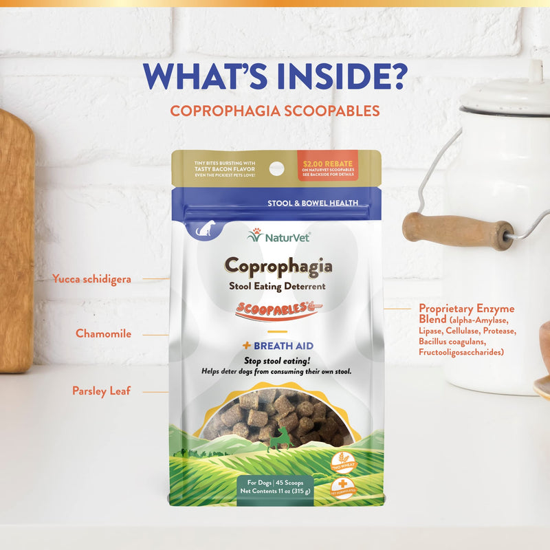 NaturVet Scoopables Coprophagia for Dogs - No Poop Eating for Dogs - Stool Eating Deterrent Supplement with Probiotic & Digestive Enzymes - Hickory Smoked Bacon Flavored | 11oz Bag - PawsPlanet Australia