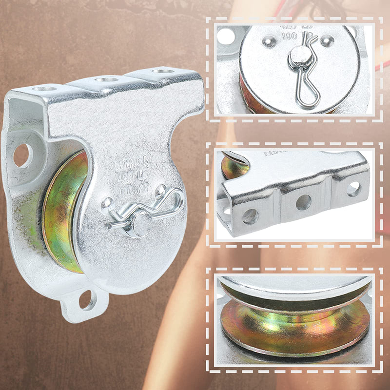 Ceiling Mount Single Pulley 1-1/2 Inch Wall Mount Pulley Ceiling Pulley for 3/8" Wire or Rope, 4 Packs (1)