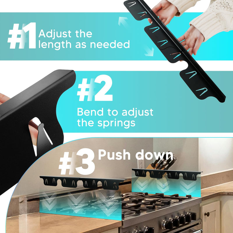 Stainless Steel Stove Gap Covers 13.8~27.5 Inch Retractable, Range Trim Kit Between Stove Top and Counter Heat Resistant & Easy to Clean Oven Gap Filler by BOGDA (2 Packs) Black