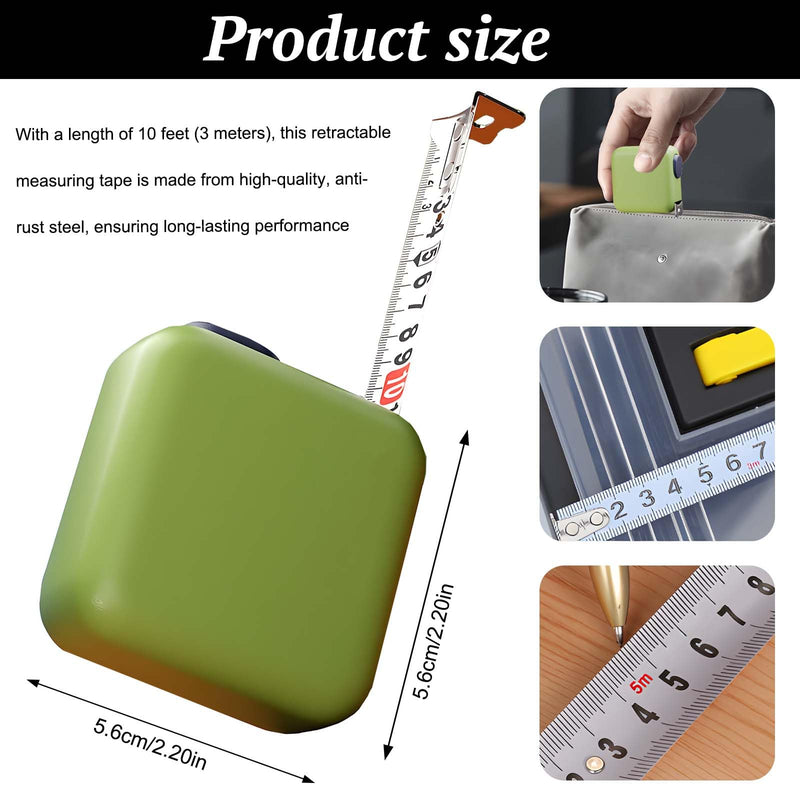 Safety Tape Measure, Self-Locking Retractable Measuring Tape, 10 Ft (3m) Anti-Cut, Child-Safe, Anti-Rust,Shockproof Case - for Household, Carpenter, Workshop, Plumber, and Handyman (Green) Green