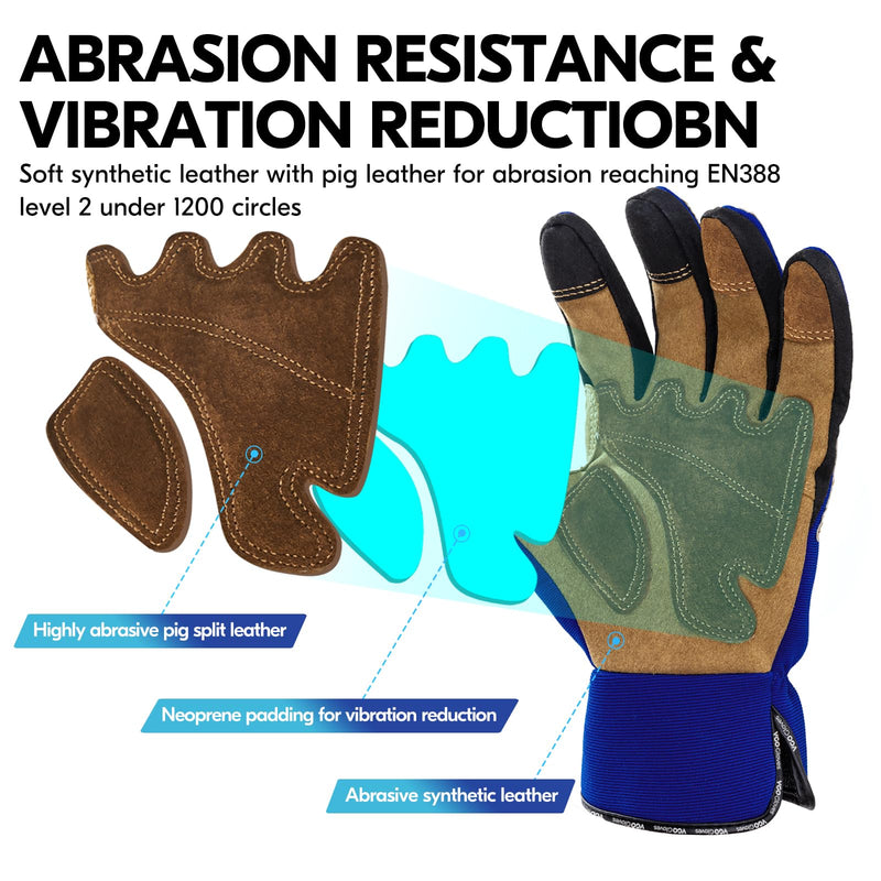 Vgo... Cut Resistant Gloves, Cutproof Leather Work Gloves Men Women,EN388 level E, ANSI level A5,Touchscreen,Mechanics Gloves X-Large(Pack of 1) Blue