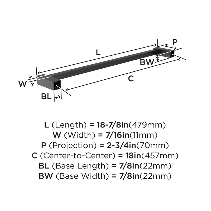 Amerock BH36083MB | Matte Black Towel Bar | 18 inch (457 mm) Center-to-Center Towel Rack | Monument | Bathroom Towel Holder | Bathroom Hardware | Bath Accessories