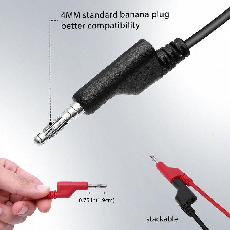14 Gauge 2pcs 6.6 Ft Stackable 4MM Banana Plug to Alligator Clips UL3135, Heavy Duty Silicone Test Leads Set Jumper Wires Kit for Testing - EDGELEC 6.6 Ft(2m)