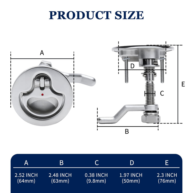 SHENGHUISS Boat Cam Latch,Flush Pull Handle,316 Stainless Steel Boat Hatch Latch with Back Plate for Yachts, Ships,RVs 1 pack