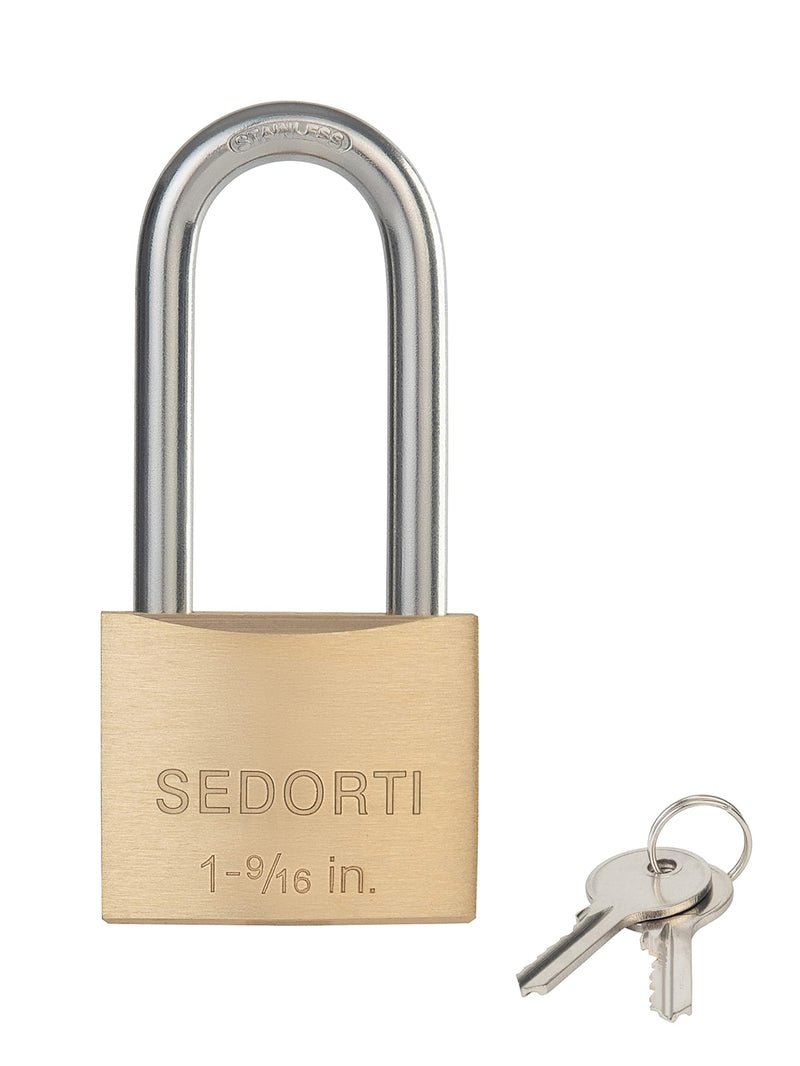 Weatherproof Padlock with Stainless Steel 304 Long Shackle and Solid Brass Body, 1-9/16 in. Wide, 4 Padlocks Keyed Alike, Marine Grade Rustproof Lock for Outdoors Use YNBSP440