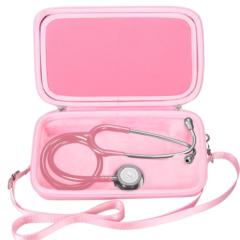 Mchoi Stethoscope Case with Grooved, Suitable for 3M Littmann Classic III Stethoscope, Extra Room for Medical Bandage, Scissors and LED Penlight, Pink, Case Only