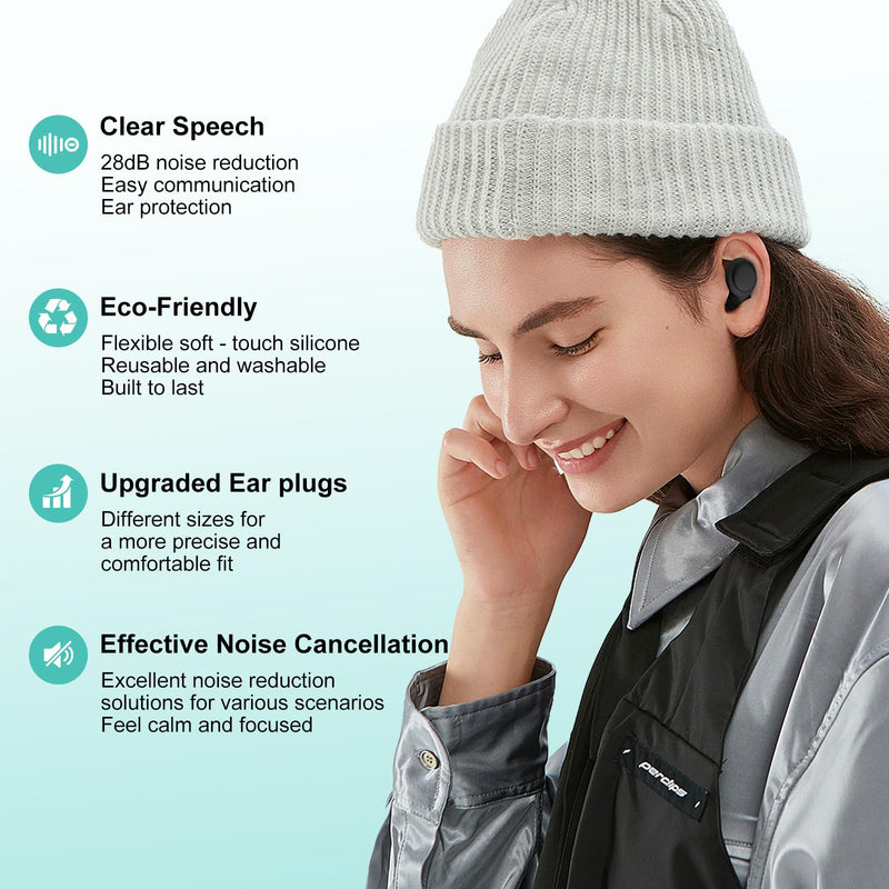 2 Noise Cancelling Ear Plugs, Beinkap Sleeping Earplugs with 12 Silicone Soft Reusable Ear Tips for Social Gatherings, Work, Sleeping, Concerts, Parenting, Conversation, 28 dB Noise Reduction Black