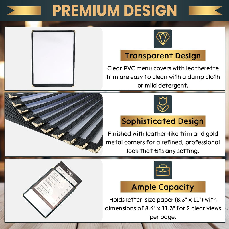 8.5 x 11 Inch Menu Covers, 10 Pack 1 Page 2 View Menu Sleeves Clear View Menu Holder for Kitchen, Restaurant Supplies, Drink, Wine Menu