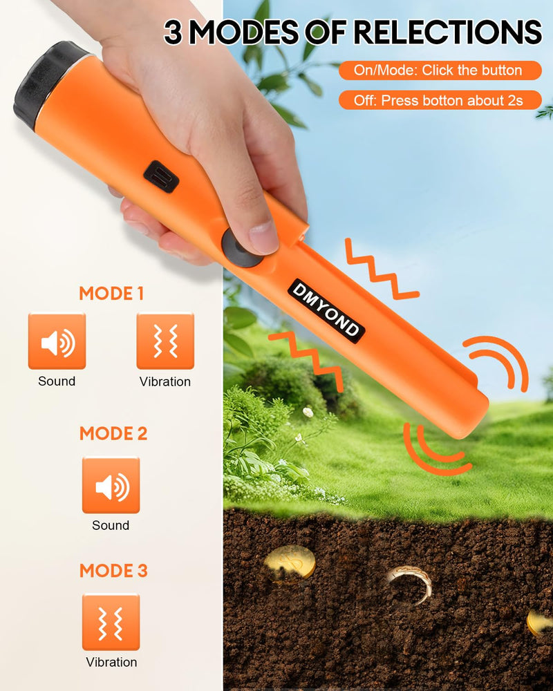 Dmyond Metal Detector Pinpointer - Professional Waterproof Handheld Pin Pointer Wand - High Sensitivity 360° Detection - Search Treasure Pinpointing Finder Probe for Adults, Kids - Orange