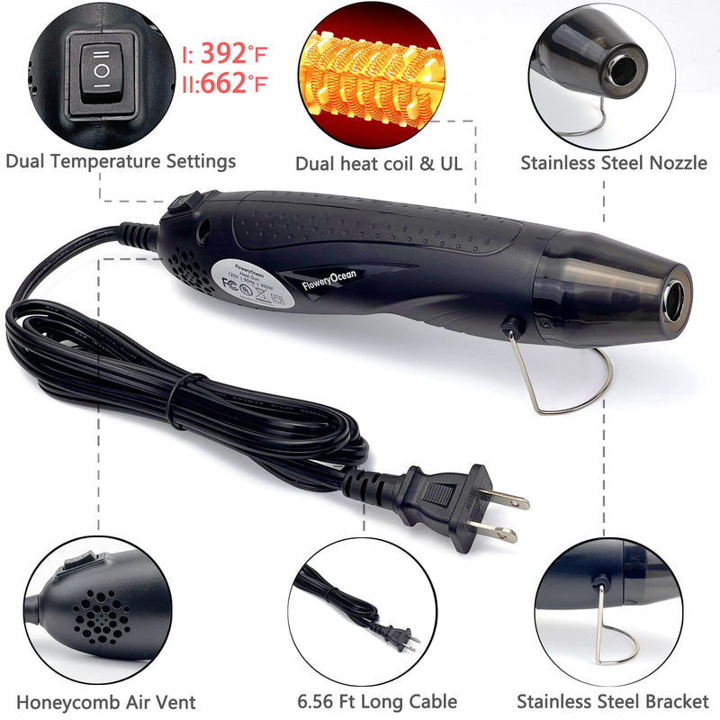 Heat Shrink Tubing Kit-350W Mini Heat Gun+4:1 Ratio Adhesive Lined,Marine Grade Shrink Tubes 195 PCS+Reflector Nozzle+Self Adhesive & Fastening Cable Ties - Wrapping Shrink Tube,Wire,Cable Mini Heat Gun + Heat Shrink Tubing Kit 350-black 1 - NewNest Australia