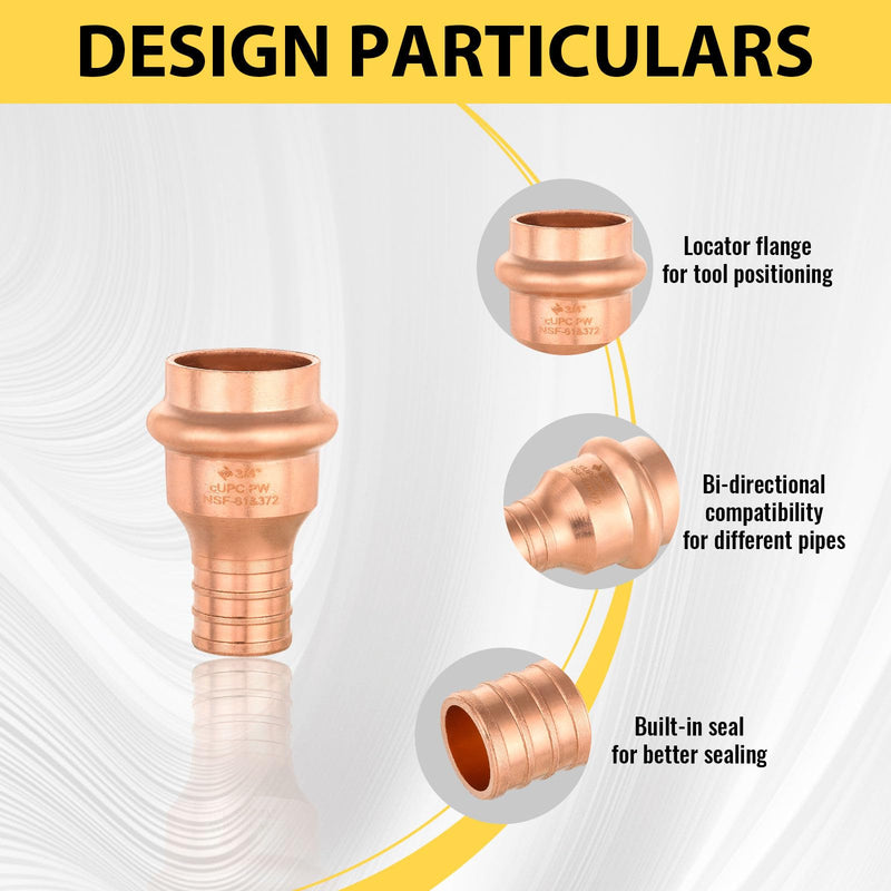 10 PCS Foskan Copper Press Fittings, 3/4"Press x 3/4"PEX Coupling Adapter 10 3/4"PEX x 3/4"Press
