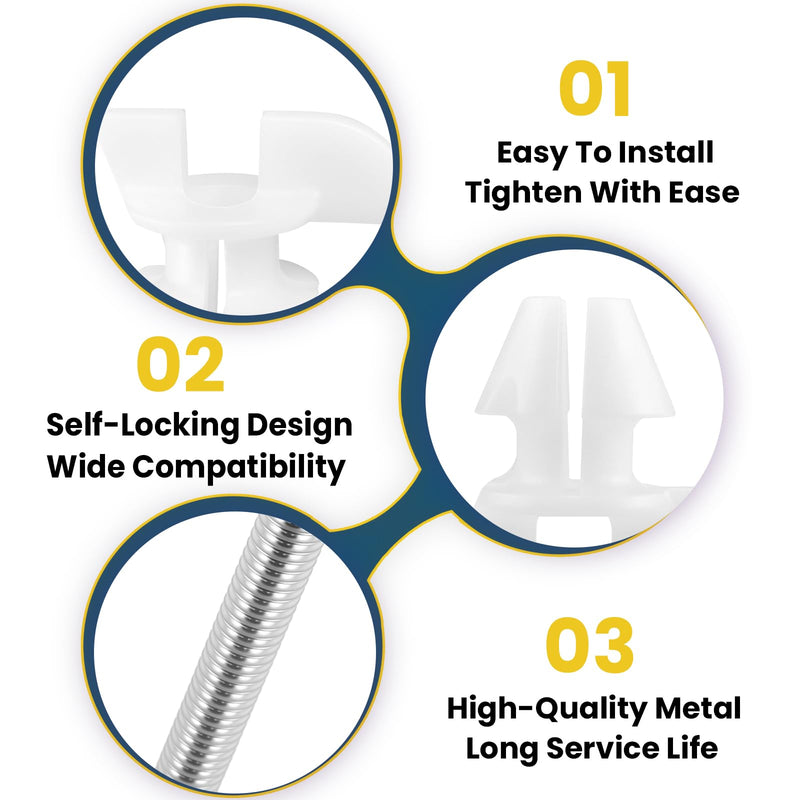 4 Pack White Toilet Seat Bolts & Screws for 1133024 Hardware Pack, Non-Slip, Secure Fit - Ideal for Toilet Seat Parts Replacement Silver