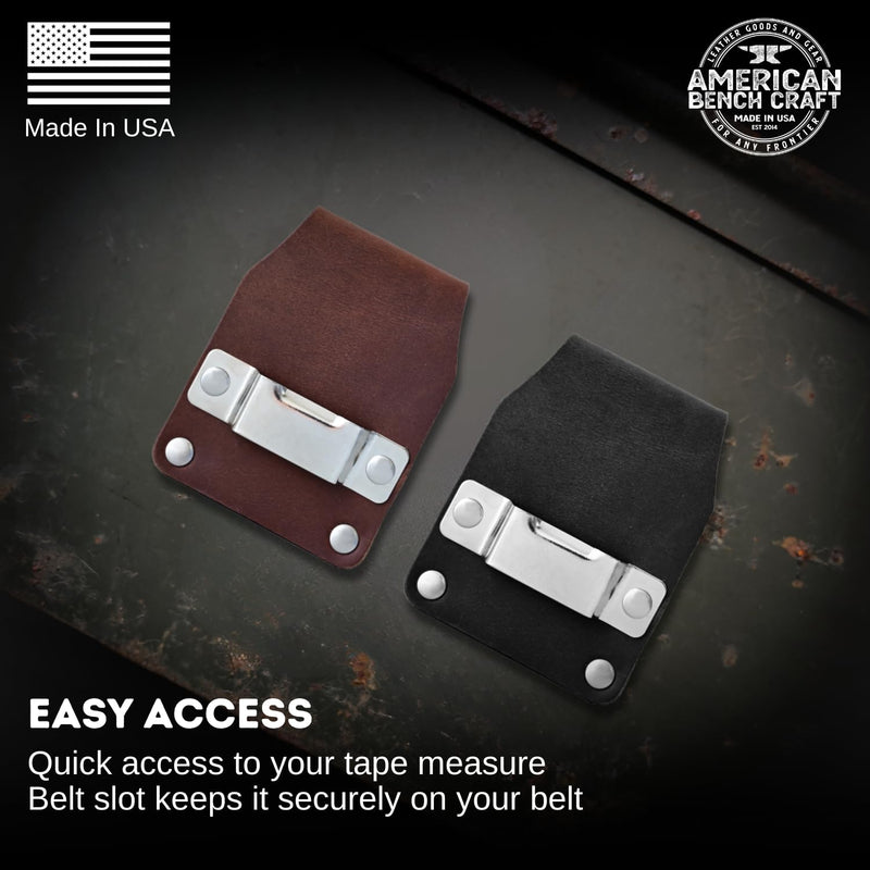 Tape Measure Belt Holder - Tool Belt Clip - American Bench Craft - Full Grain Leather - Made in USA Brown
